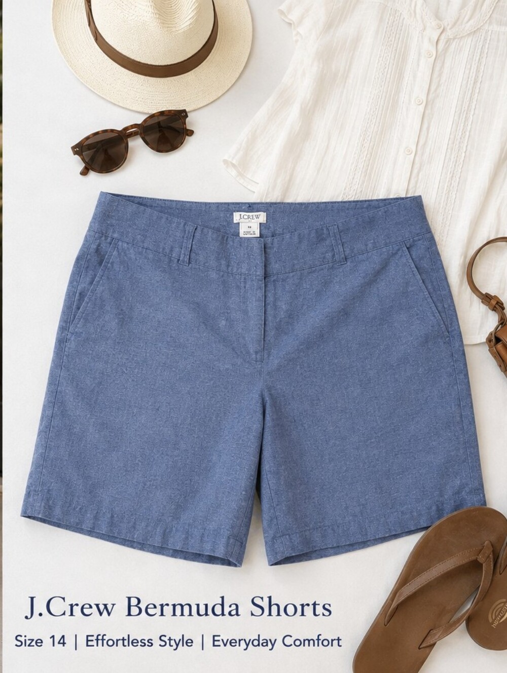 J. Crew Women's Chambray Linen Bermuda Dress Shorts in Blue Size 14
